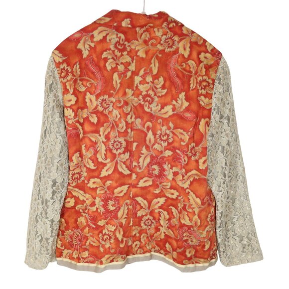 Vintage Floral Embroidered Lace Sleeve Lightweight Jacket Size 10 Boho Orange - Picture 2 of 8